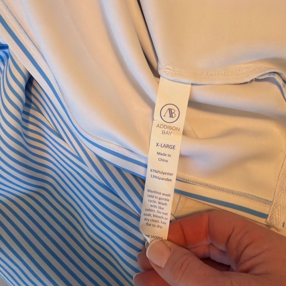Addison Bay Blue & White Striped Performance Polo Top Pink Collar XL - Picture 5 of 5